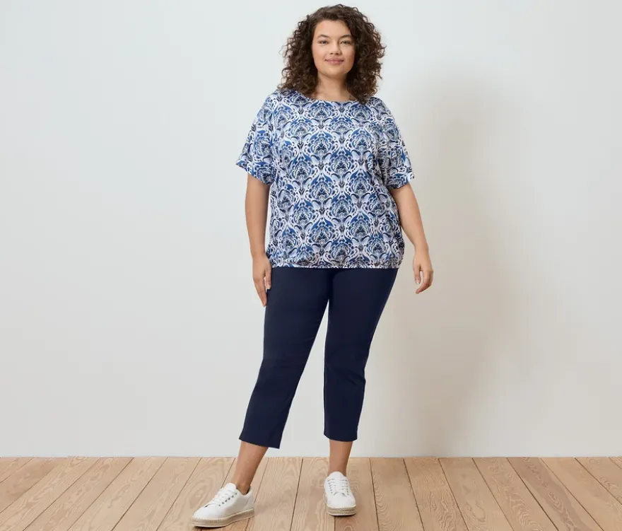 Blusenshirt, blauer Alloverprint