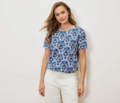 Blusenshirt, blauer Alloverprint