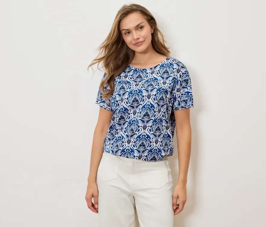 Blusenshirt, blauer Alloverprint