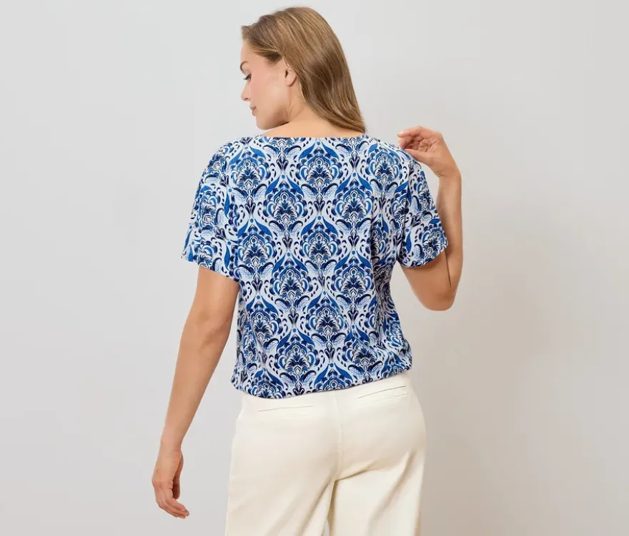 Blusenshirt, blauer Alloverprint