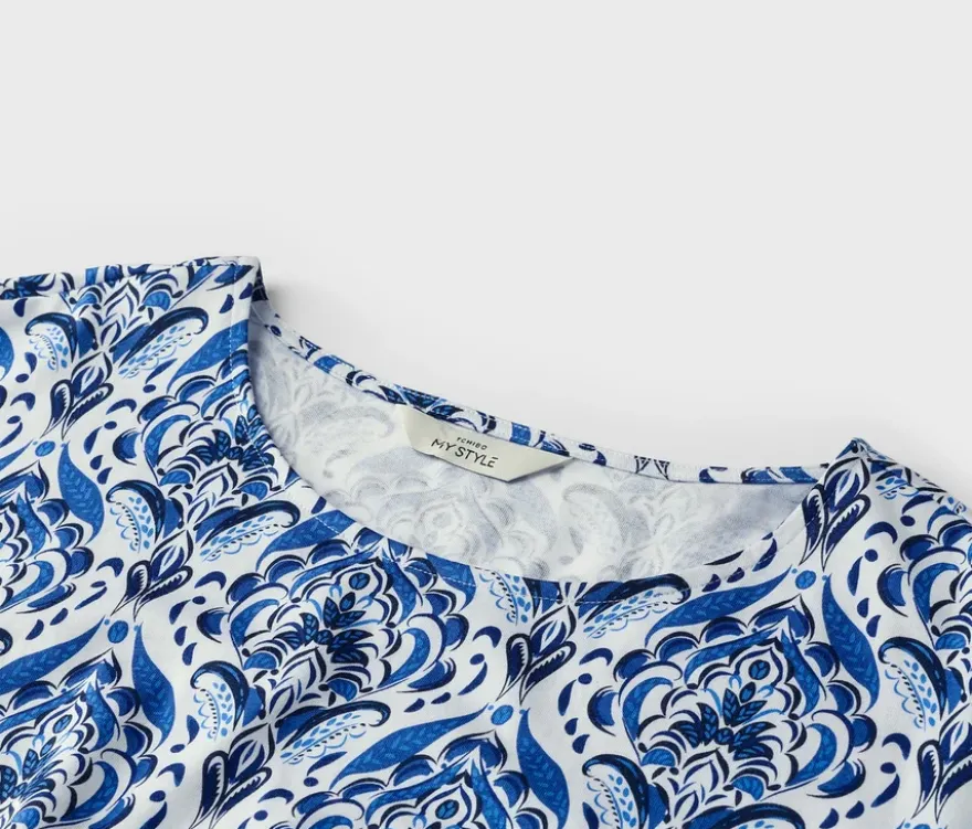 Blusenshirt, blauer Alloverprint