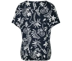 Blusenshirt, dunkelblau mit Alloverprint
