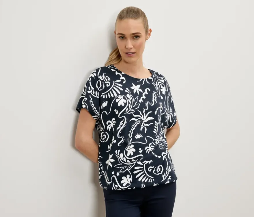 Blusenshirt, dunkelblau mit Alloverprint