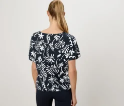 Blusenshirt, dunkelblau mit Alloverprint