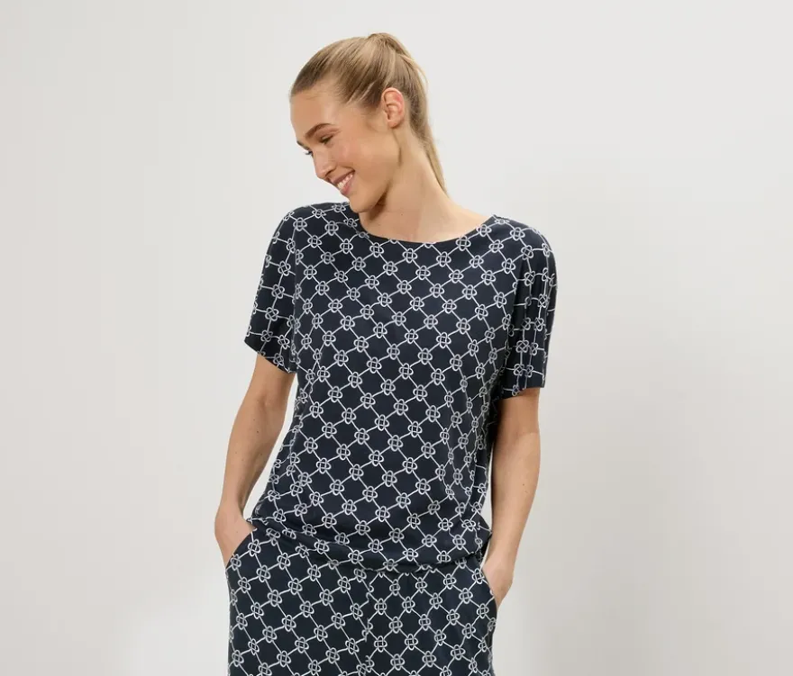 Blusenshirt, dunkelblau mit Minimalprint