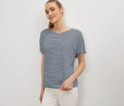 Blusenshirt, dunkelblau-weiß gestreift