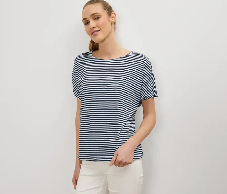 Blusenshirt, dunkelblau-weiß gestreift