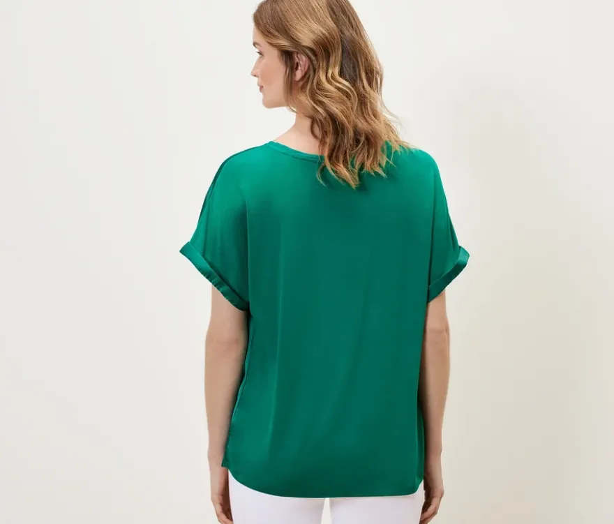 Blusenshirt im Materialmix, aqua