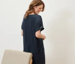 Blusenshirt im Materialmix, navy