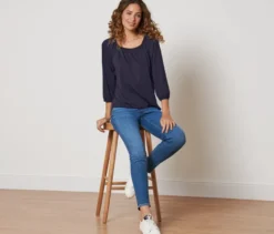 Blusenshirt mit 3/4-Arm, dunkelblau