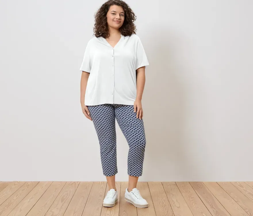 Blusenshirt mit Knopfleiste, weiß