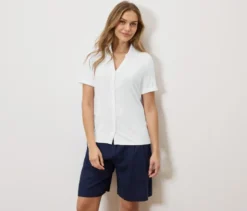 Blusenshirt mit Knopfleiste, weiß