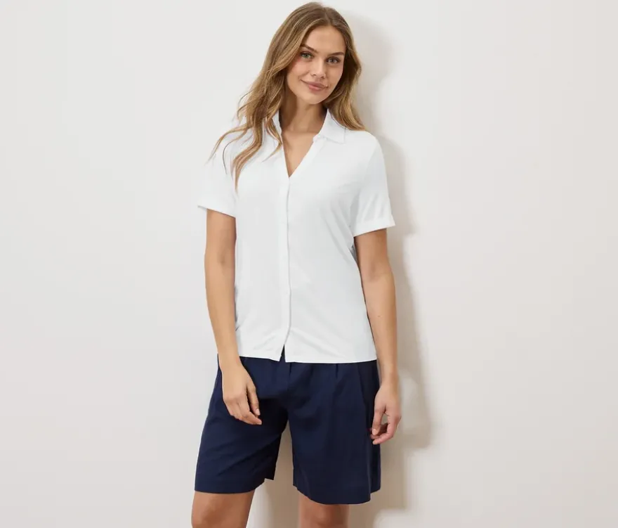 Blusenshirt mit Knopfleiste, weiß