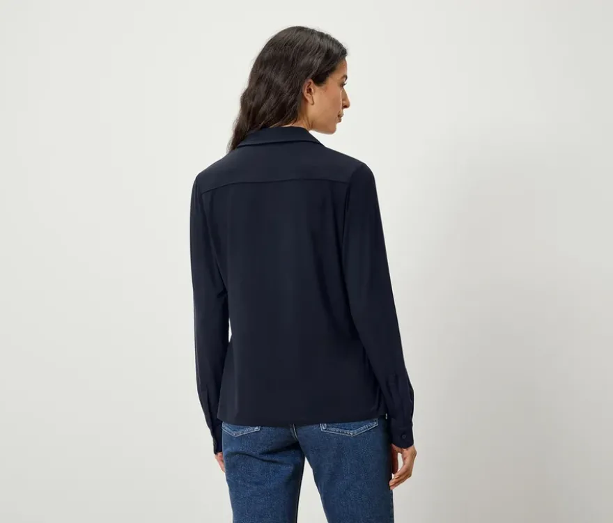 Blusenshirt mit Knopfleiste, dunkelblau