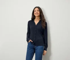 Blusenshirt mit Knopfleiste, dunkelblau