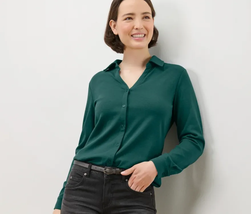 Blusenshirt mit Knopfleiste, grün
