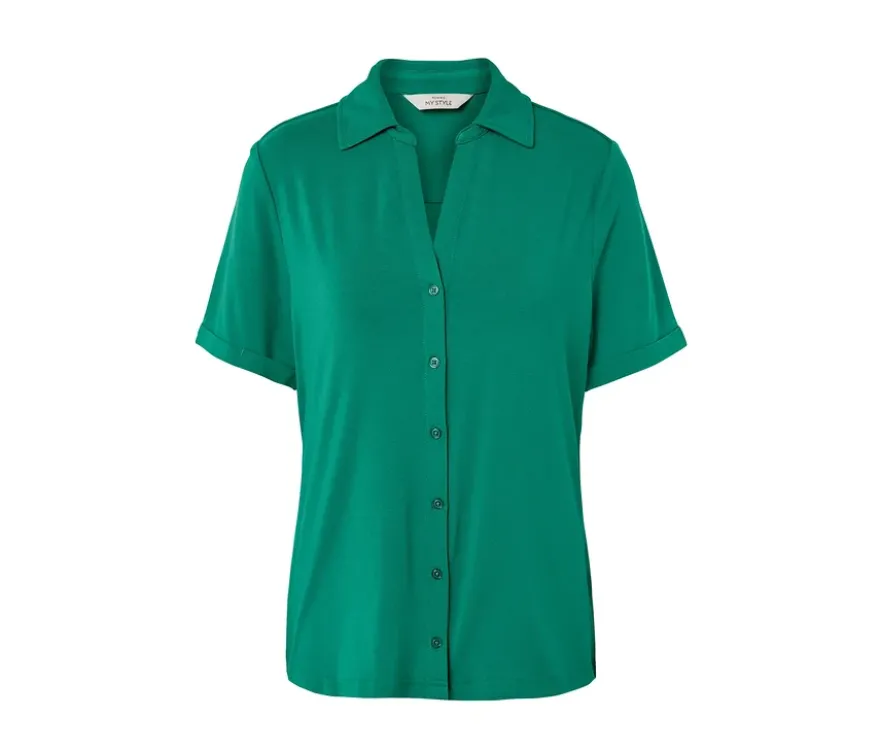 Blusenshirt mit Knopfleiste, smaragdgrün