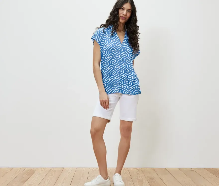 Blusenshirt mit V-Ausschnitt, blau