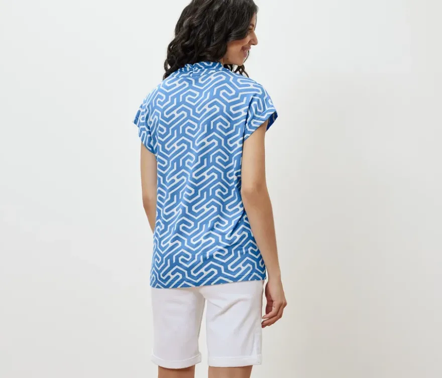 Blusenshirt mit V-Ausschnitt, blau