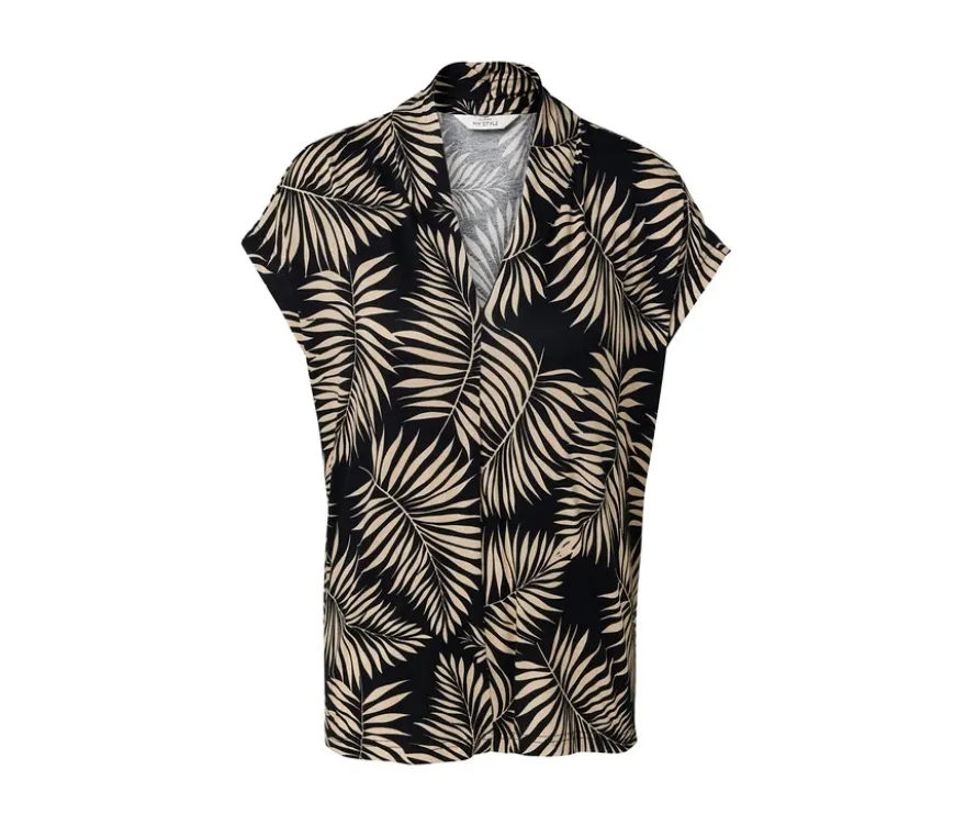 Blusenshirt mit V-Ausschnitt, Alloverprint