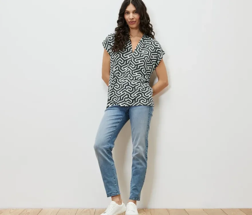 Blusenshirt mit V-Ausschnitt, grün