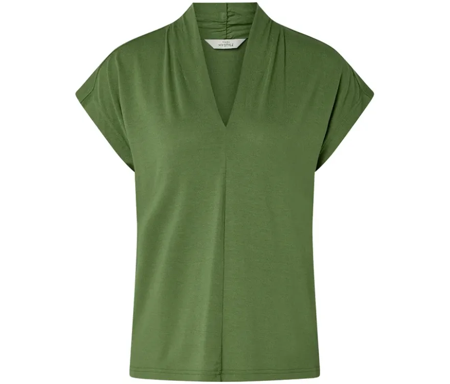 Blusenshirt mit V-Ausschnitt, grün