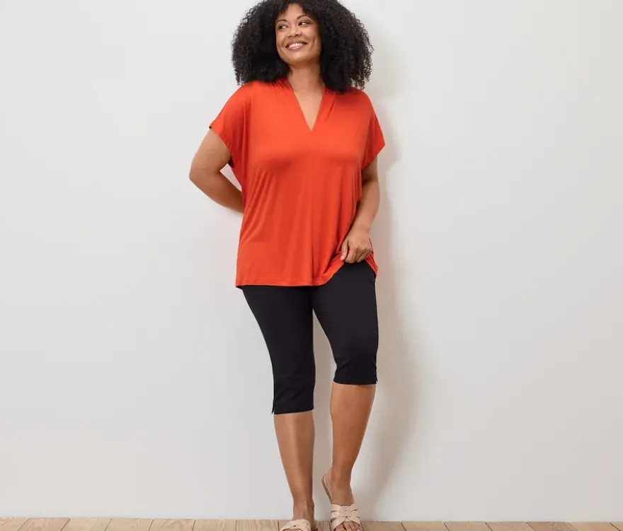 Blusenshirt mit V-Ausschnitt, orange