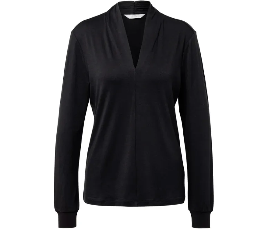 Blusenshirt mit V-Ausschnitt, schwarz