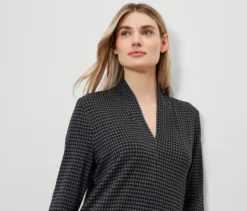 Blusenshirt mit V-Ausschnitt, Hahnentritt