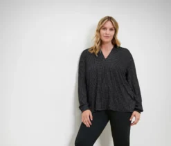 Blusenshirt mit V-Ausschnitt, Hahnentritt