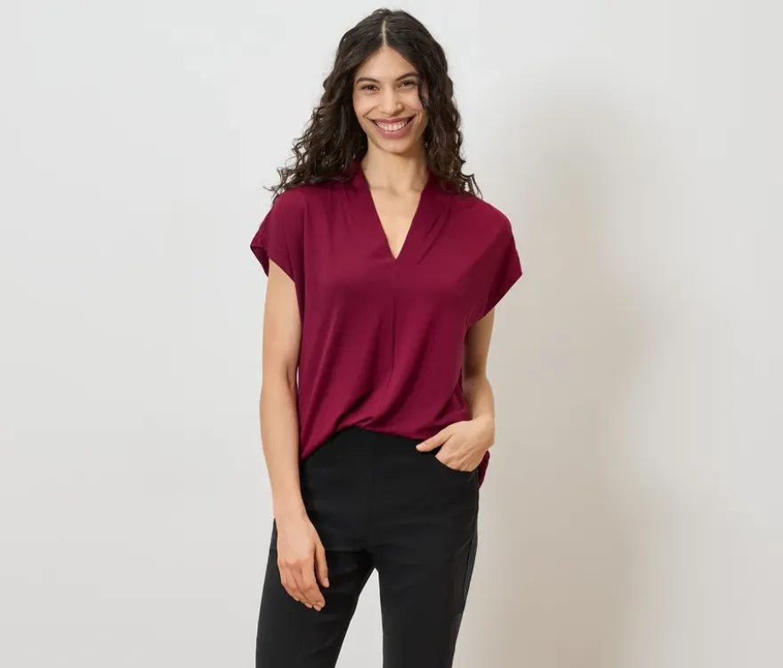 Blusenshirt mit V-Ausschnitt, dunkelrot