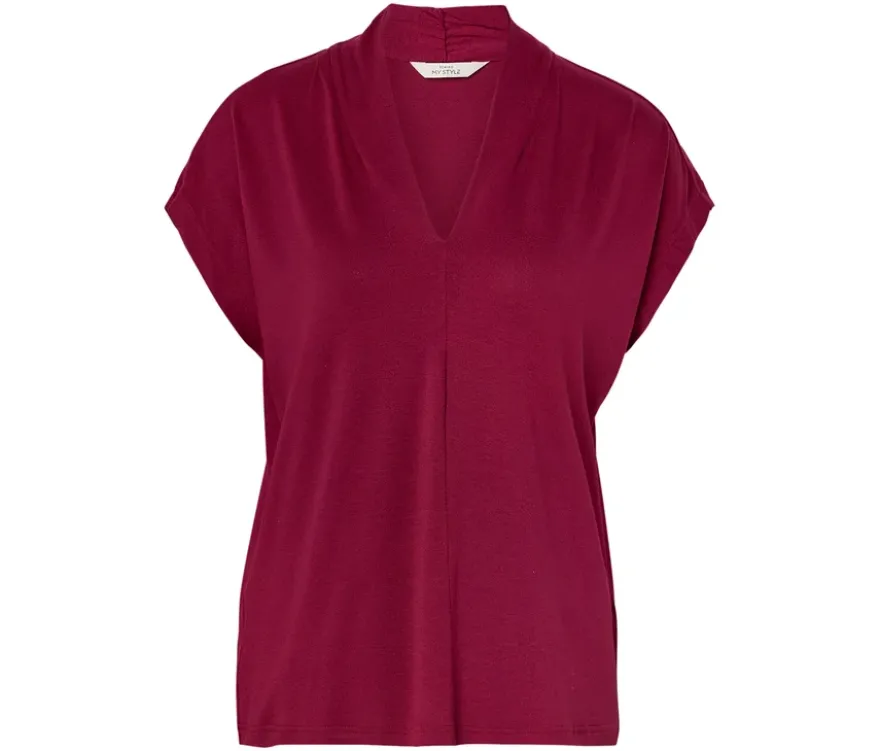 Blusenshirt mit V-Ausschnitt, dunkelrot