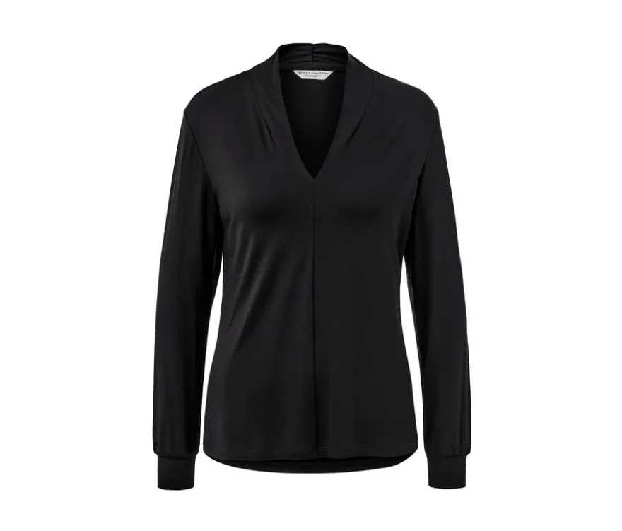 Blusenshirt mit V-Ausschnitt, schwarz