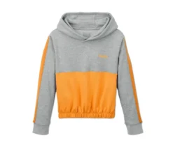 Cropped-Hoodie, grau-gelb meliert