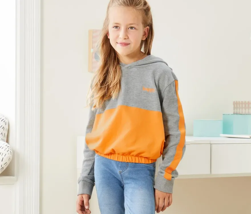 Cropped-Hoodie, grau-gelb meliert