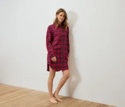 Da. Nachthemd, Flanell, rot