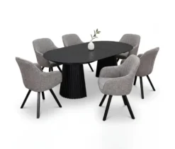 deVries Esstisch »Andria«, 120/210 cm, schwarz und 6 Stühle »Matera«, grau