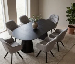 deVries Esstisch »Andria«, 120/210 cm, schwarz und 6 Stühle »Matera«, grau