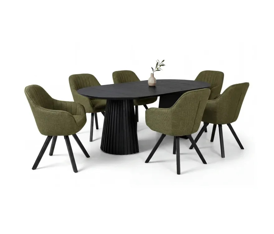 deVries Esstisch »Andria«, 120/210 cm, schwarz und 6 Stühle »Matera«, grün