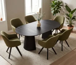 deVries Esstisch »Andria«, 120/210 cm, schwarz und 6 Stühle »Matera«, grün