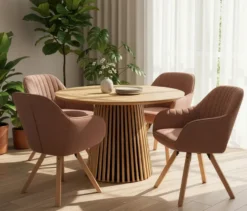 deVries Esstisch »Oria«, 120 cm, Eiche naturfaben und 4 Stühle »Matera«, rosé