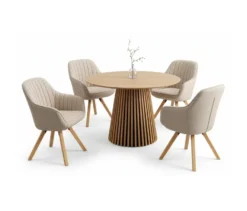 deVries Esstisch »Oria«, 120 cm, Eiche naturfaben und 4 Stühle »Matera«, beige