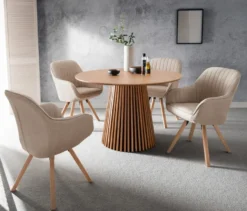 deVries Esstisch »Oria«, 120 cm, Eiche naturfaben und 4 Stühle »Matera«, beige