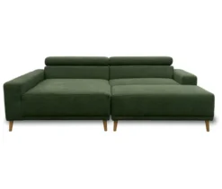 DOMO Eck-Schlafsofa »Malmö« mit Hocker, Longchair links, dunkelgrün/holzfarben