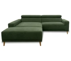 DOMO Eck-Schlafsofa »Malmö« mit Hocker, Longchair links, dunkelgrün/holzfarben