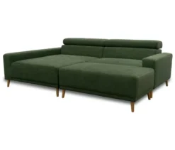 DOMO Eck-Schlafsofa »Malmö« mit Hocker, Longchair links, dunkelgrün/holzfarben