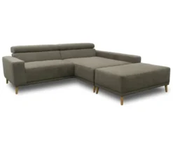 DOMO Eck-Schlafsofa »Malmö« mit Hocker, Longchair rechts, grau/holzfarben