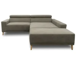 DOMO Eck-Schlafsofa »Malmö« mit Hocker, Longchair rechts, grau/holzfarben