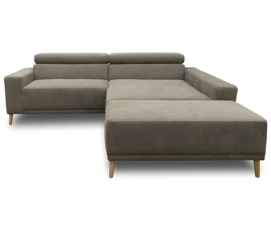 DOMO Eck-Schlafsofa »Malmö« mit Hocker, Longchair rechts, grau/holzfarben