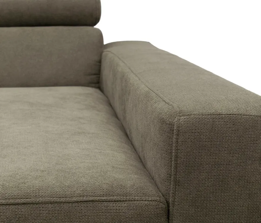DOMO Eck-Schlafsofa »Malmö« mit Hocker, Longchair rechts, grau/holzfarben
